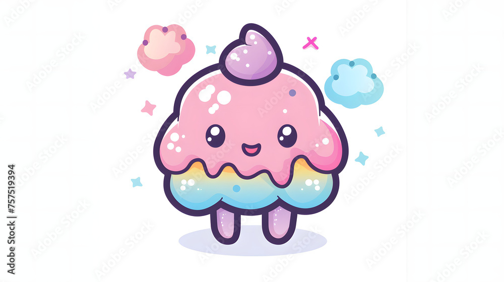 A cute, smiling ice cream character with sprinkles and stars, giving a positive vibe A cute, smiling ice cream character with sprinkles and stars, giving a positive vibe