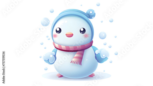 This charming snowman cartoon is enjoying the winter wonderland  complete with a cozy scarf and snowflakes