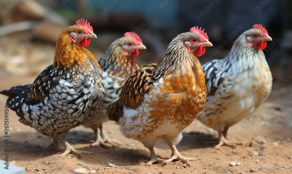 Fototapeta premium Bantam Chickens сreated with Generative Ai