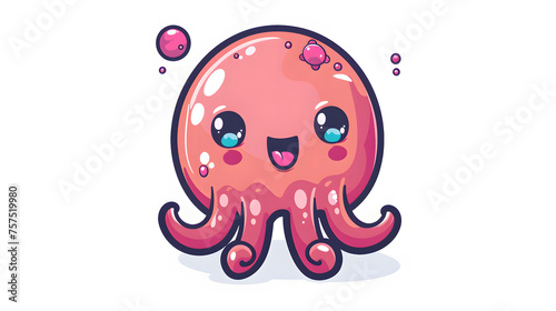 An endearing depiction of a smiling octopus with a bubbly personality in a colorful underwater scene