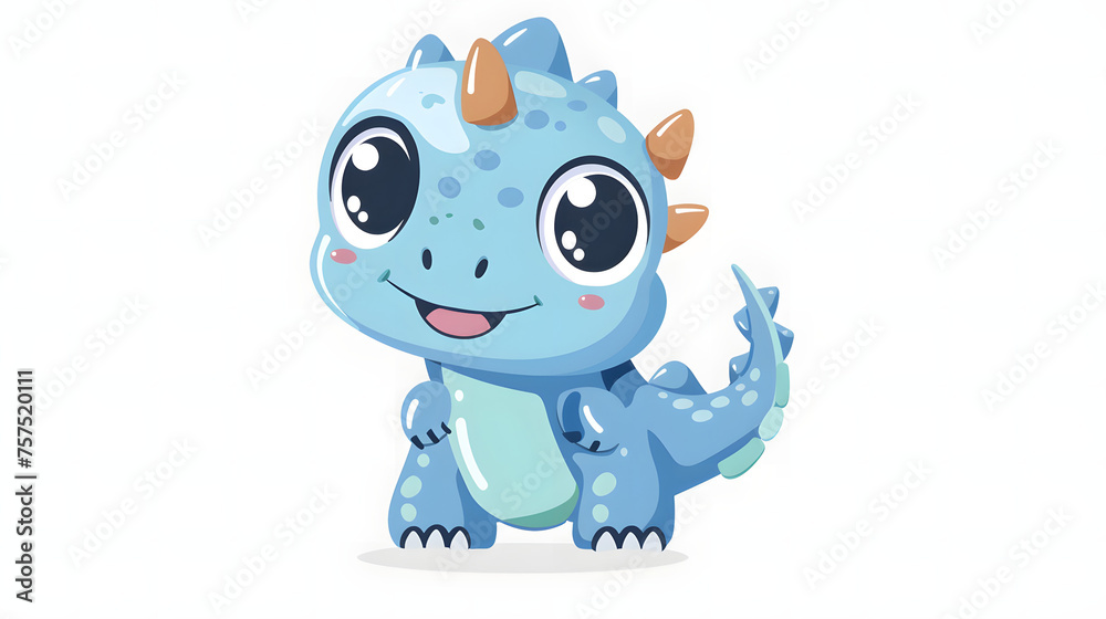 Illustration of smiling blue dinosaur with playful horns and spots, designed in a cheerful and endearing style Illustration of smiling blue dinosaur with playful horns and spots, designed in a cheerful and endearing style