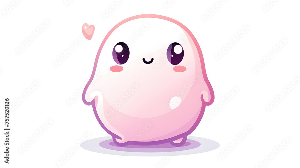 A cute pink ghostly character with a floating heart to depict love and affection in a playful manner A cute pink ghostly character with a floating heart to depict love and affection in a playful manner