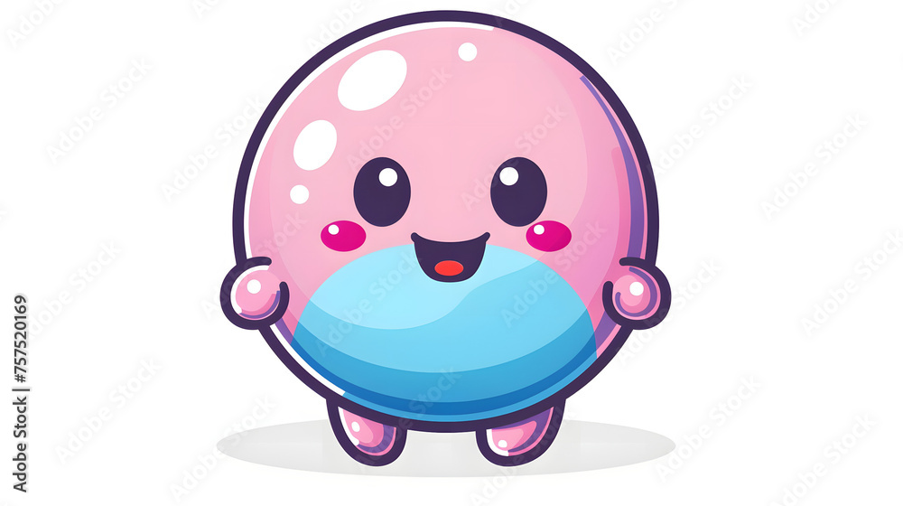 Pink character with big eyes holding a blue orb, symbolizing care and gentleness in a minimalist style Pink character with big eyes holding a blue orb, symbolizing care and gentleness in a minimalist style