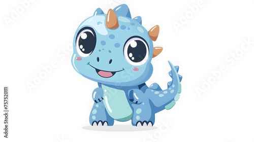 Illustration of smiling blue dinosaur with playful horns and spots, designed in a cheerful and endearing style
