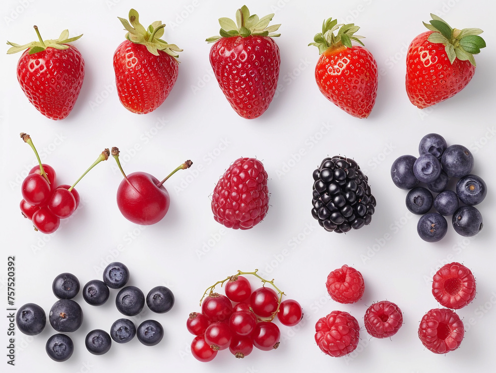 Assorted Fresh Berries on White Background Assorted Fresh Berries on White Background