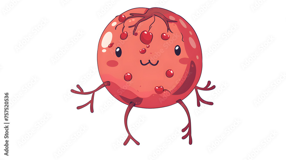 Fototapeta premium This endearing red anthropomorphic tomato character with cute eyes and a tiny smile carries an aura of freshness and health