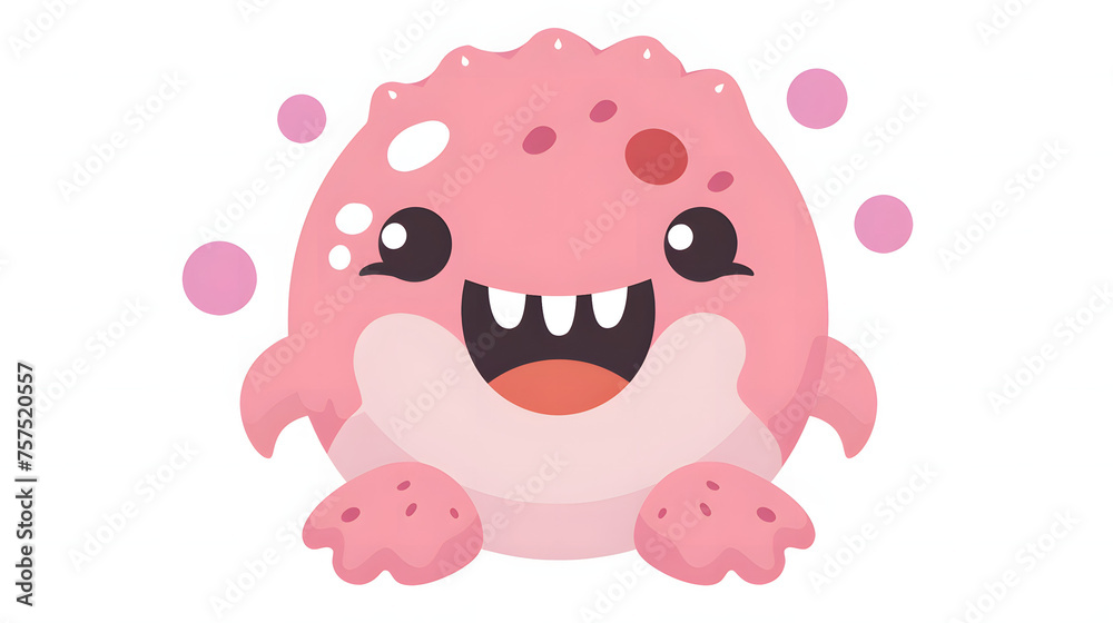 A friendly pink monster character with a broad smile and playful spots, exuding positive vibes and excitement A friendly pink monster character with a broad smile and playful spots, exuding positive vibes and excitement