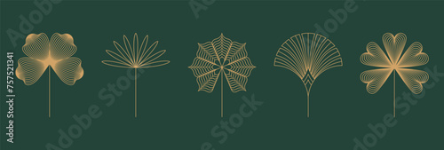 Vector set of linear boho icons and symbols - floral illustrations, abstract design elements, logo templates in modern minimalist line style, botanical organic cosmetics