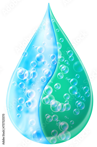 Water drop with drops isolated on white background. 3D rendering.