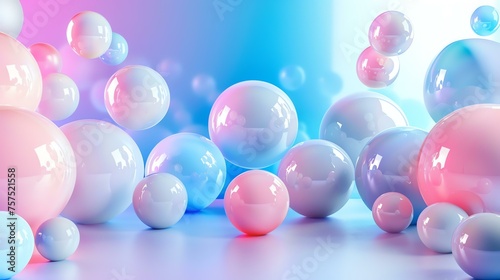 3D rendering of a group of pastel colored spheres of various sizes.