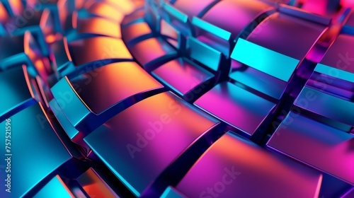 3D rendering of a colorful metal surface with a bumpy texture lit by bright neon lights. photo