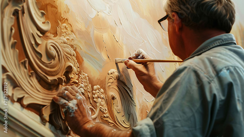 A Painter Creating artistic designs or decorative finishes according to client specifications photo