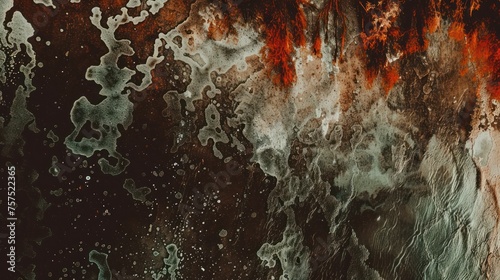 a close up of a brown and white wall with a red and black design on the bottom of the wall. photo