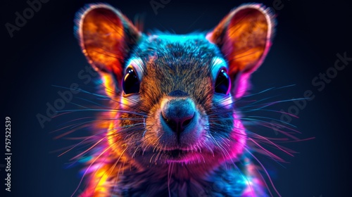 a close up of a multicolored rat looking at the camera with a serious look on it's face. photo