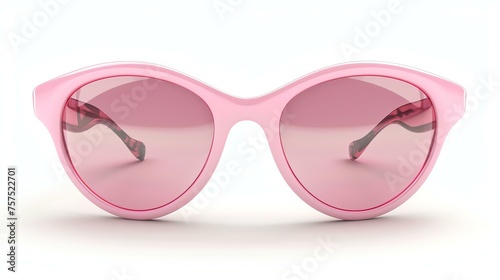 Pink plastic sunglasses with gradient lenses. The glasses are isolated on a white background.