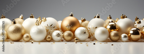 Minimal, Christmas balls. Elegant swirl of golden glitter. Christmas frame. Ideal for banners, cards, invitations and celebrations сreated with Generative Ai