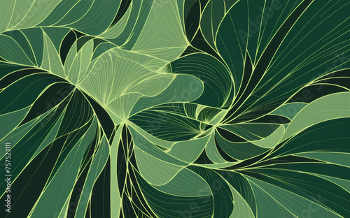 Rich Geometric Patterns with Fluid Dynamics in Shades of Green. EPS10 Vector Design.