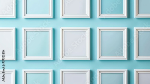 A grid of empty white frames against a blue background. © stocker