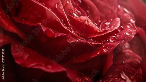 Red rose petals with water drops.