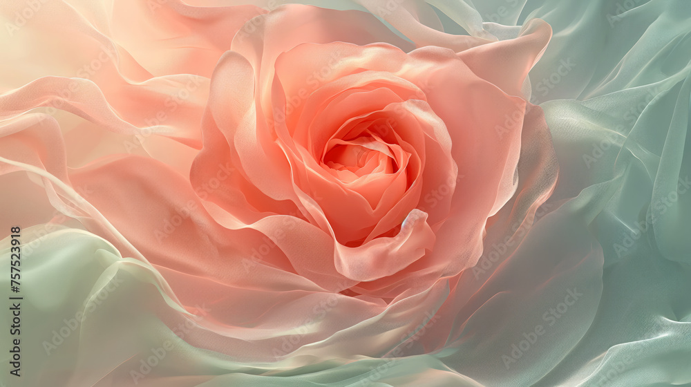 Abstract salmon colored dreamy rose with flowing swirls for background purposes