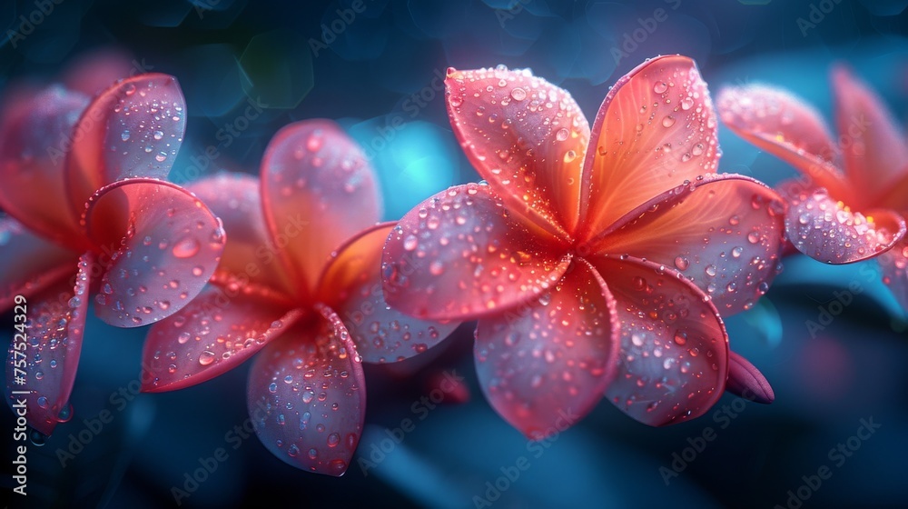 a close up of a flower with water droplets on it's petals and a blurry background behind it.