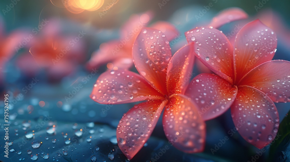 a close up of a pink flower with drops of water on it and a blurry light in the background. a close up of a pink flower with drops of water on it and a blurry light in the background.