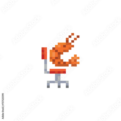 Shrimp sitting on a chair, pixel art