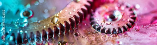 Closeup on the gears that drive a DSLR lenss zoom mechanism illustrating the mechanical artistry behind colorful photography photo