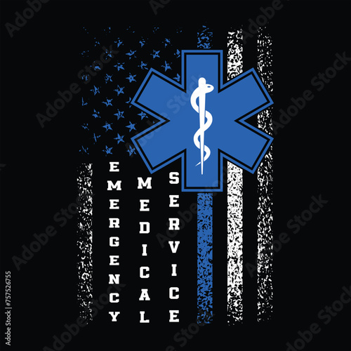 National First Responders Flag.I Support First Responders Flag.Distressed American Flag Ems Emergency Medical Service Logo Symbol Design For T Shirt Poster Banner Backround Print Vector Eps..