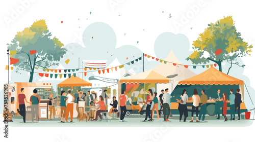 Flat vector scene A bustling food festival with che photo