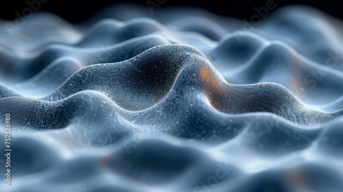 a computer generated image of a wave of water with a red spot in the middle of the wave and a black background. © Nadia
