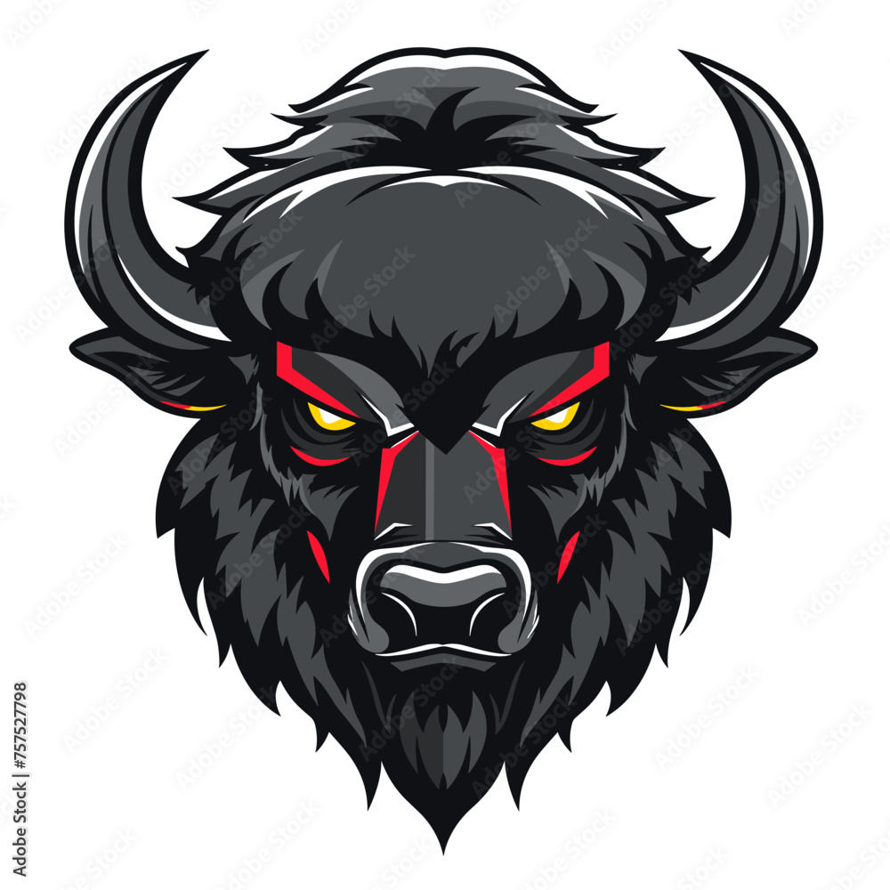 Vector esports logotype bison on white background, logo bison, icon bison, sticker bison, symbol bison, emblem bison, buffalo, bull, beast