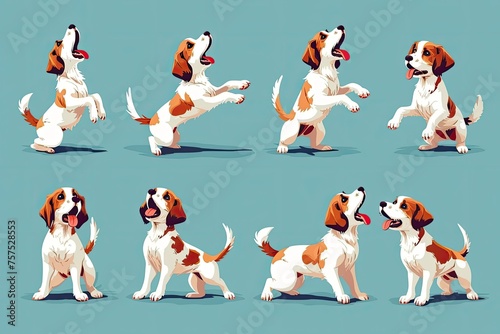 Dog Behavior Set  Eat  Play  Sleep Concept  Various Action and Posture  Body Language. Multiple poses different dogs.