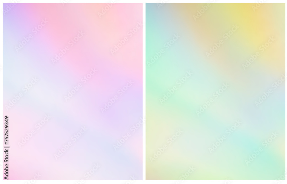 Opal Backgrounds with Motion Effect. Pastel Blue, Yellow and Light Pink Gradient Layouts. Abstract Vector Background with Delicate Colors. Mesh Effect. Blurry Irregular Iridescent Print. RGB.