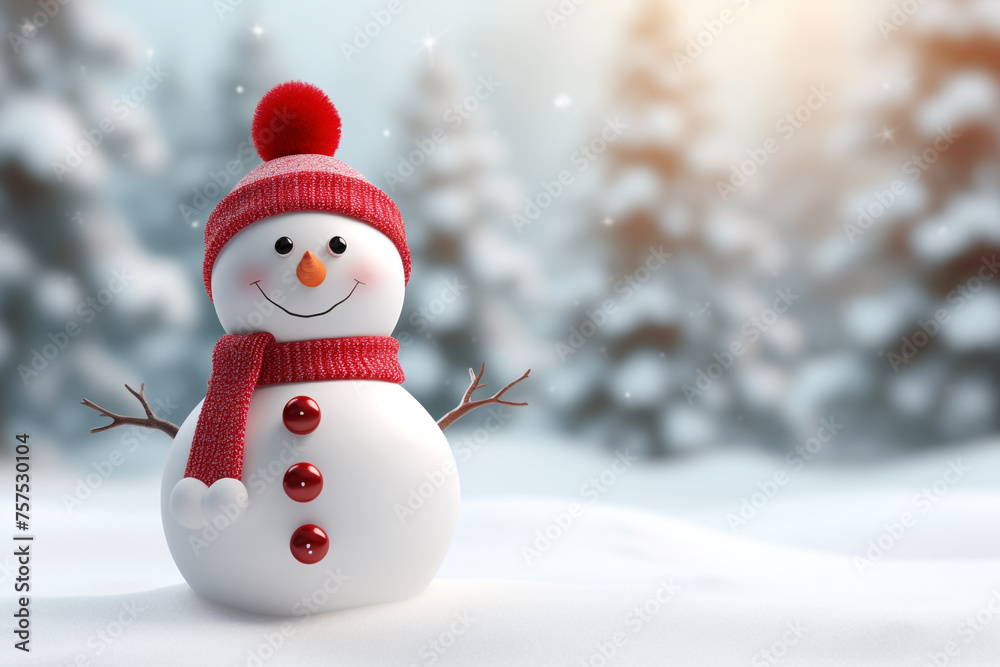 Christmas sign banner frame with minimalistic cute snowman Extreme low angle сreated with Generative Ai