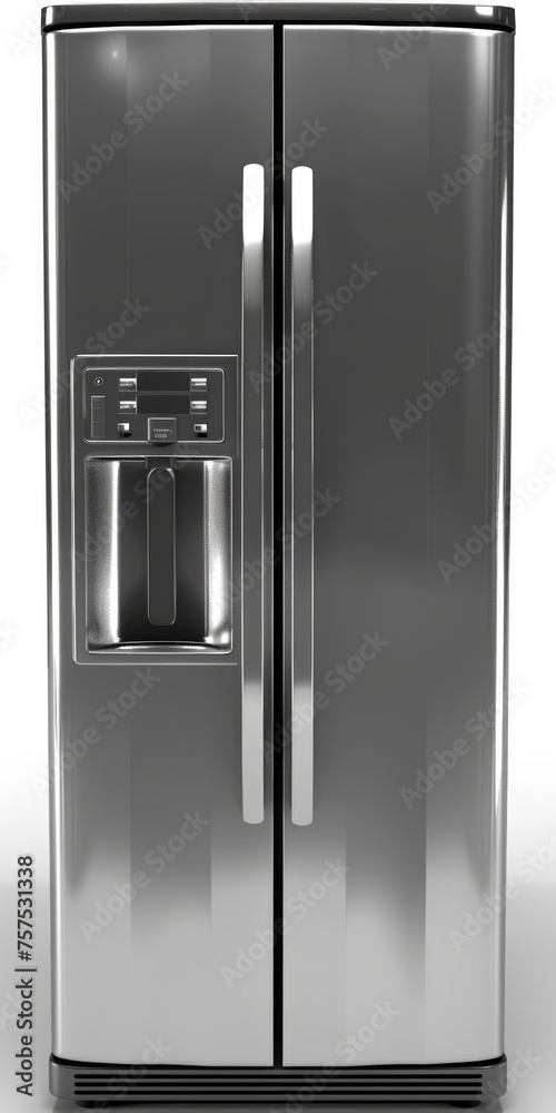 Silver Side-by-Side Door Refrigerator. Spacious Fridge with Cooling System for Home and Office Use Silver Side-by-Side Door Refrigerator. Spacious Fridge with Cooling System for Home and Office Use
