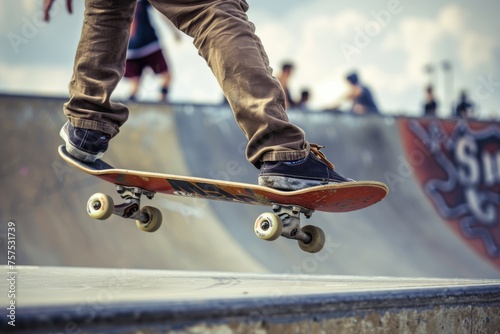 Summer Fun at the Skate Park - Radical Skateboarding with Male Athlete Showing Skills in Exercising Balance