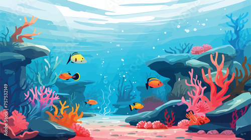 Flat vector scene A peaceful underwater scene with © iclute