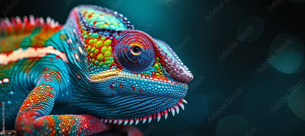 A colorful chameleon is a marvel of nature, dark background