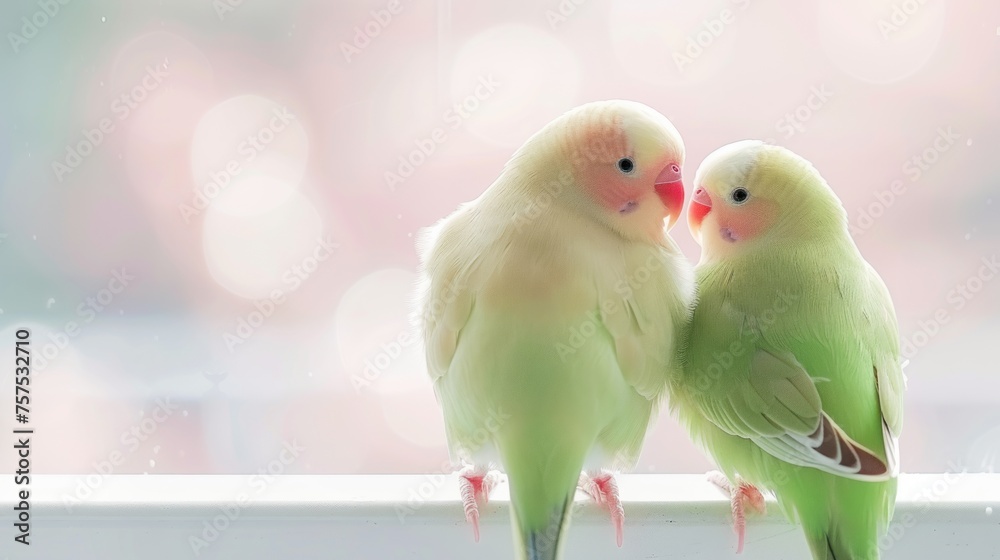 a couple of birds sitting on top of a window sill next to each other on a window sill. a couple of birds sitting on top of a window sill next to each other on a window sill.