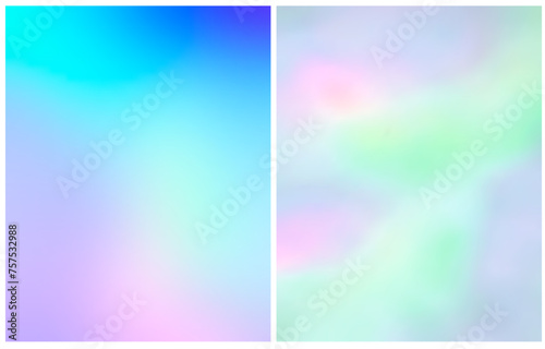 Iridescent Backgrounds with Motion Effect. Pastel Blue and Light Pink Gradient Layouts. Abstract Vector Background with Delicate Colors. Mesh Effect. Blurry Irregular Print. RGB.