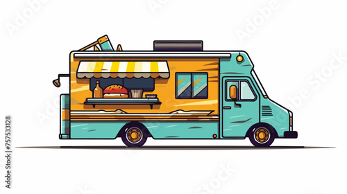 Food truck logo icon. Vector foodtruck kitchen stre