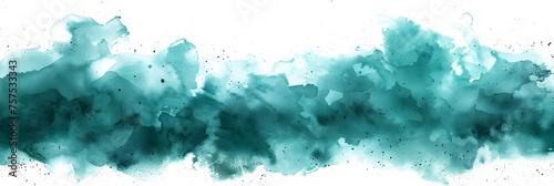 Teal and turquoise splashed watercolor paint stain on white background.