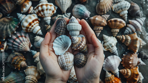 A person arranging a collection of shells, representing adaptability and resilience in business processes photo