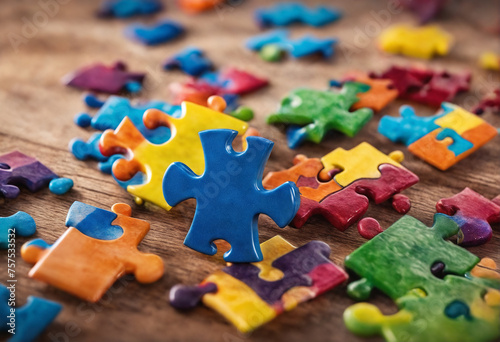 Autism symbol. Colorful puzzle pieces.