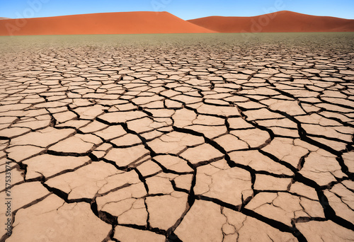 Drought land. Desert with cracked soil