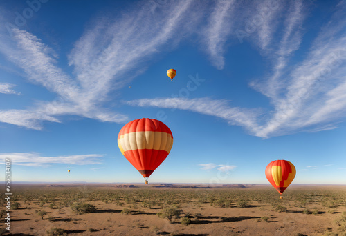 Balloon ride in sky over landscape