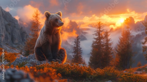 Serene Sunset with Bear in the Dolomites