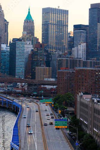 New York City skyline and FDR highway photo