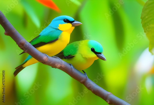 Cute birds. Beautiful tanager Blue-naped Chlorophonia, © Umer